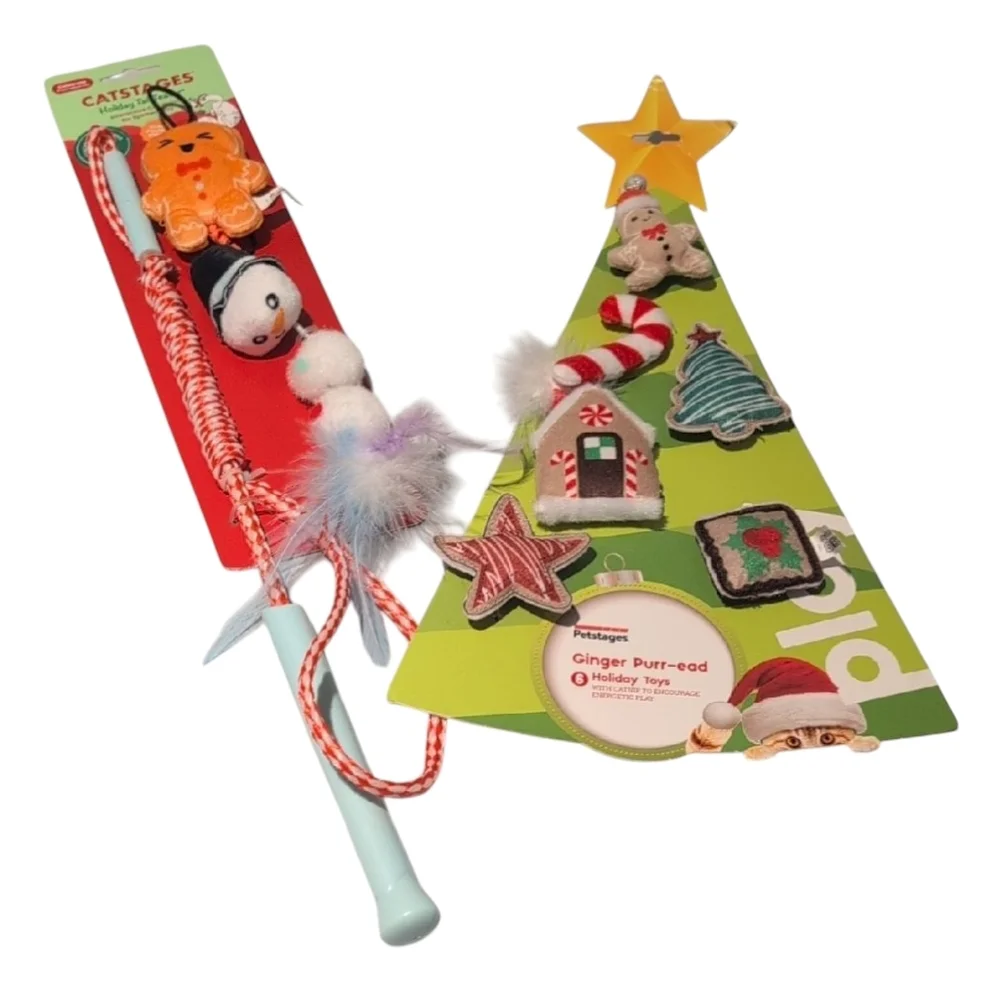 Petstages Christmas Cat Toys Teaser Wand & Catnip Felt Toys